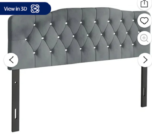 Upholstered Full Size Headboard Only Gray Adjustable Hgt Diamond Button Tufted