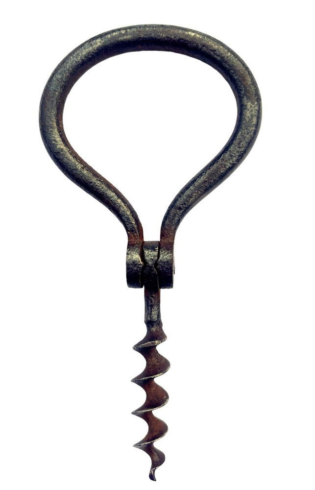 Antique Large Folding Two Finger Pull Pocket Corkscrew Cast Metal 4 1/2" 1800's