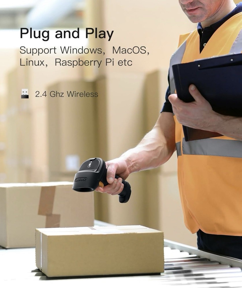 Inateck BCST-60 Barcode Scanner Wireless Reader Gun 2.4GHz Automatic Scanning