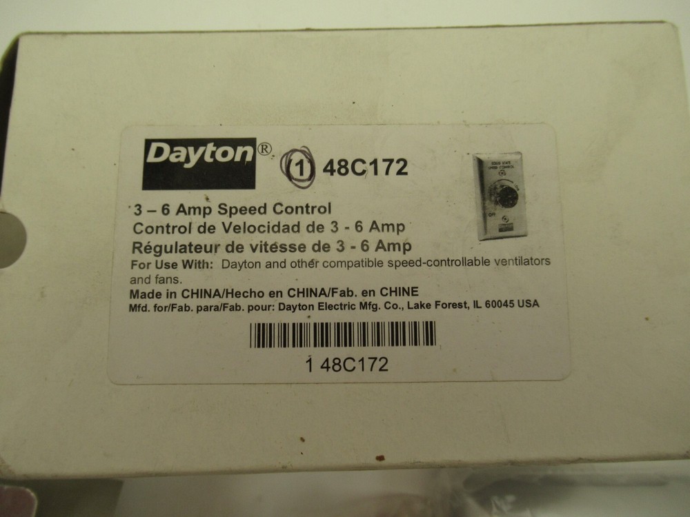 Dayton 3 To 6 Amp Speed Control 48C172