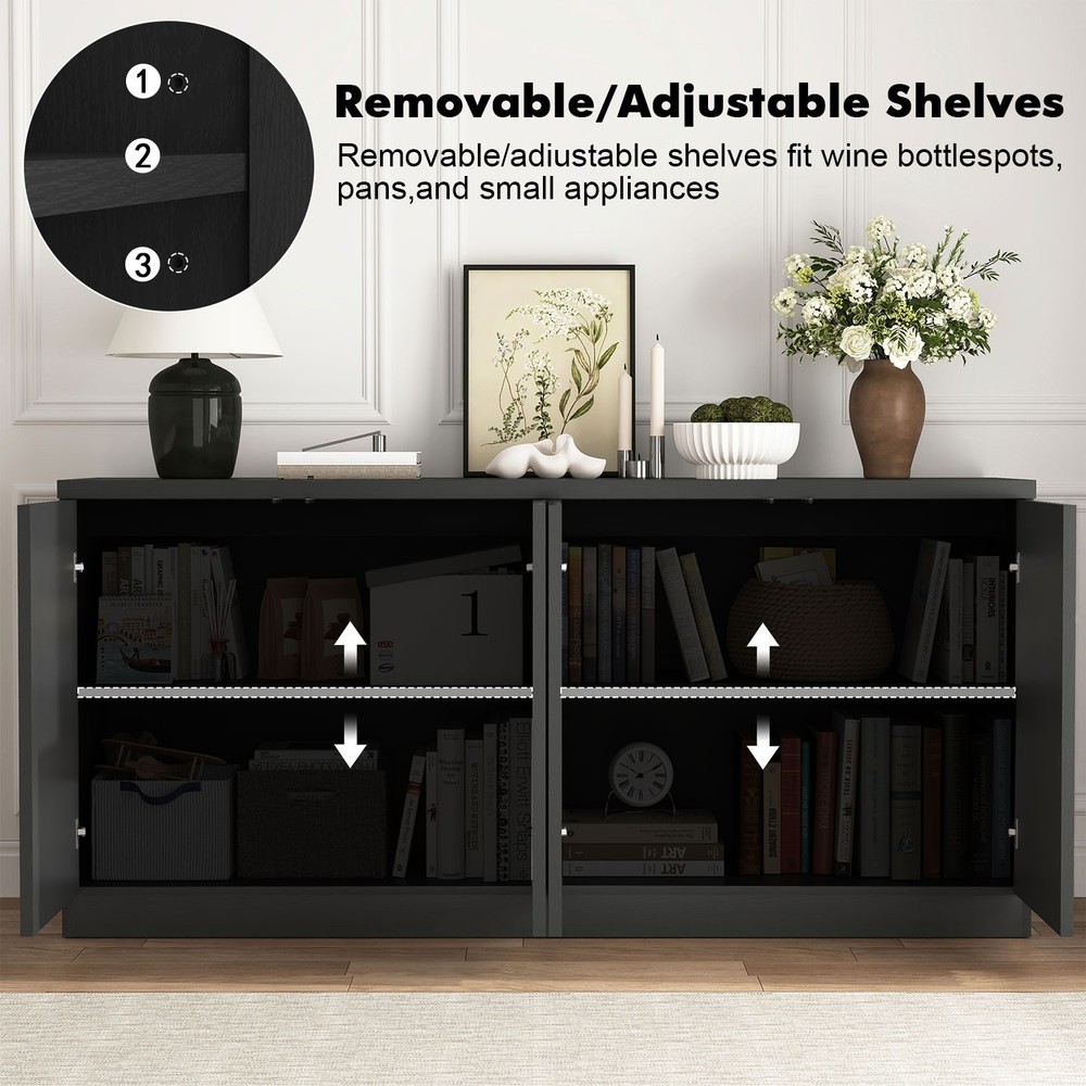 Fluted Sideboard with Storage 4 Doors & Adjustable Shelves Large Buffet Cabinet
