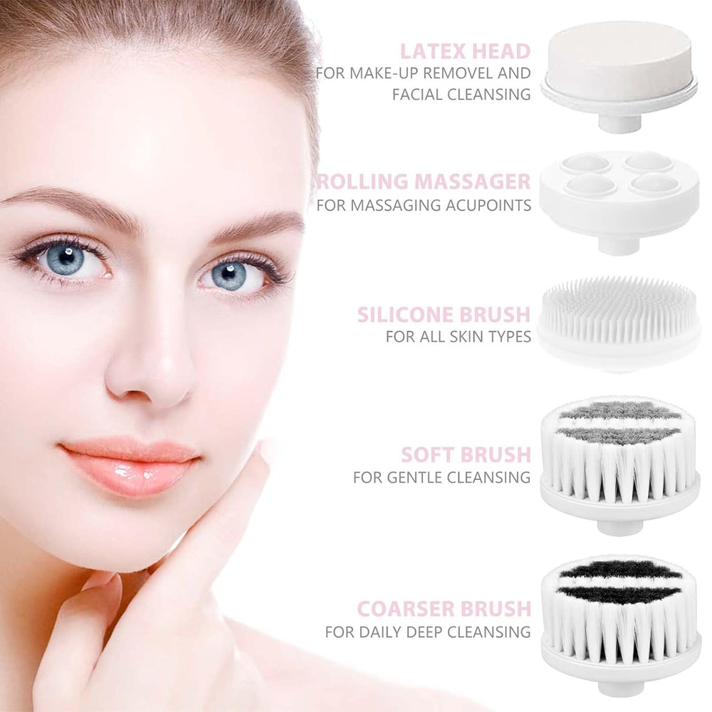 Waterproof Spin Brush Set with 5 Exfoliating Heads for Deep Cleansing