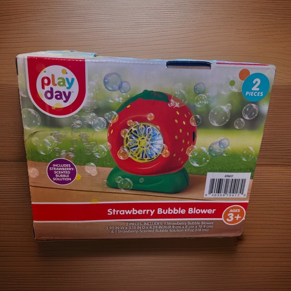 Play Day Strawberry Bubble Blower Included Strawberry Scented Bubble Solution