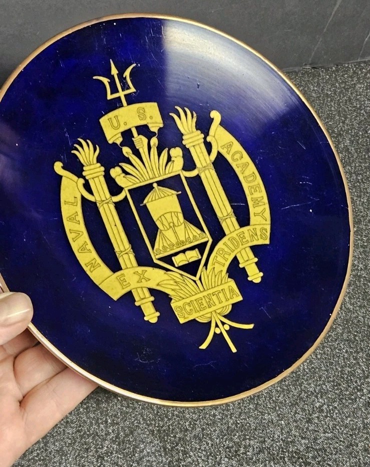 Rare Antique Solid Brass & Enameled U.S. Naval Academy Crest Commerative Plate