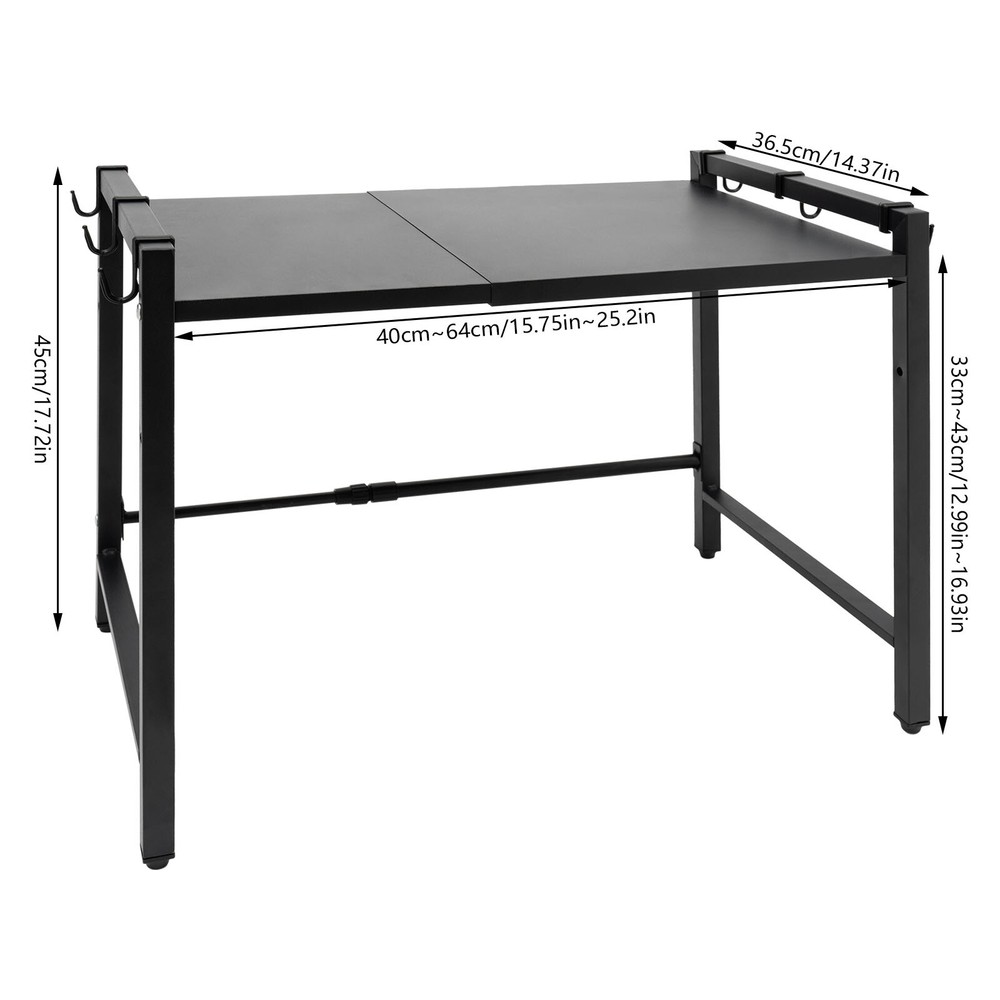 Adjustable Microwave Stand Black Oven Shelf Kitchen Countertop Organizer W/ Hook