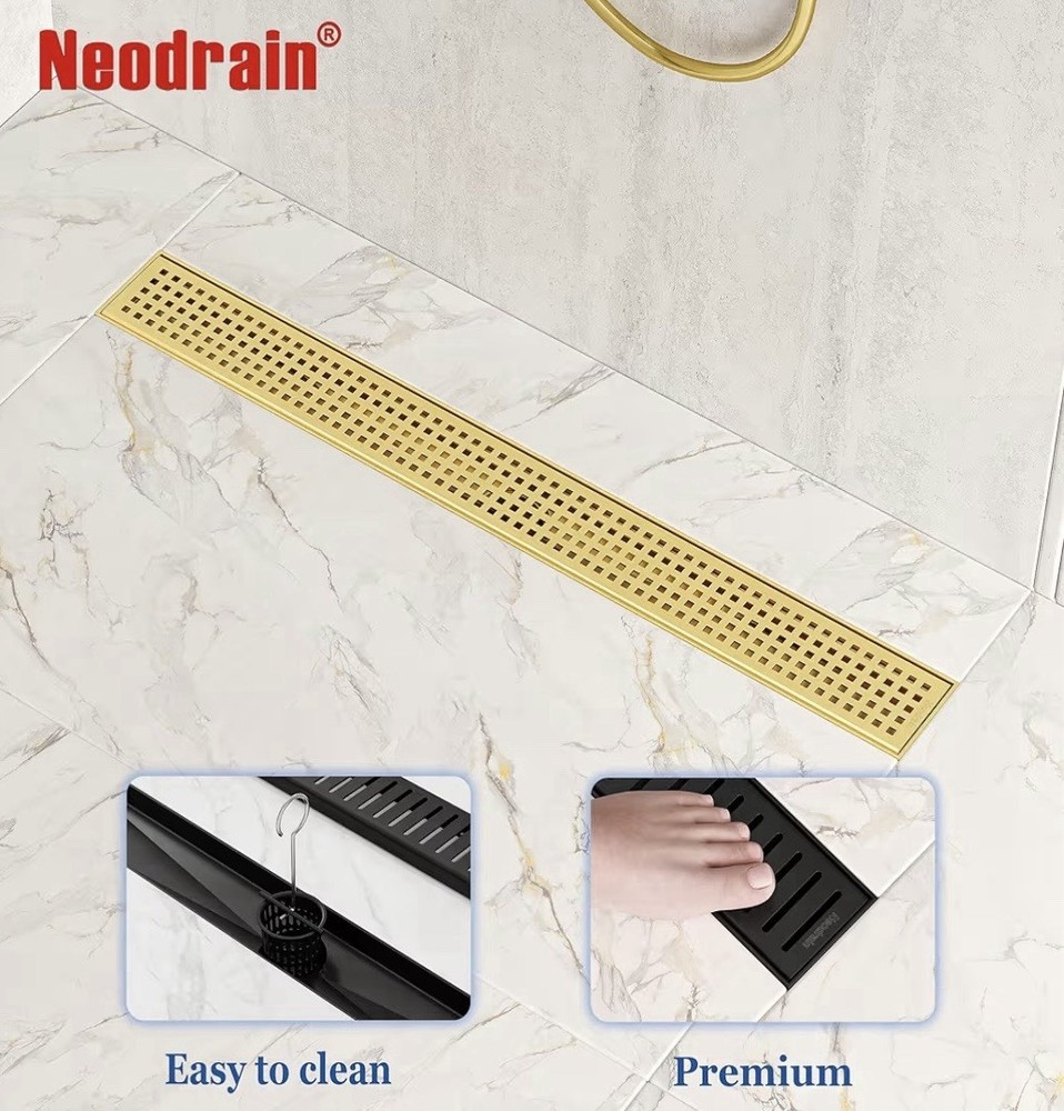 24" Linear Shower Floor Drain | Brushed Brass