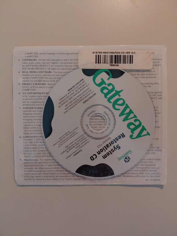 Gateway 2000 Computer System Restoration CD Version 13.2 BRAND NEW