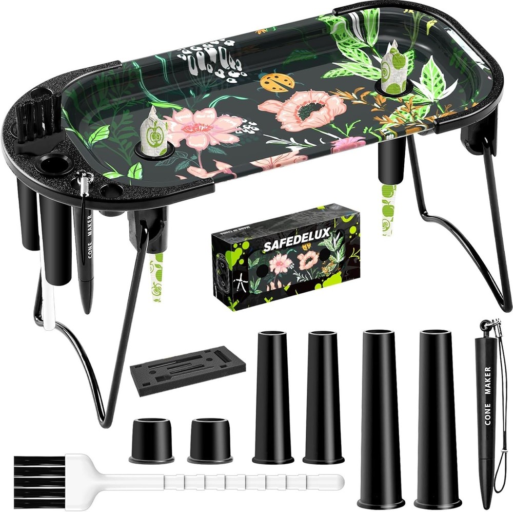 Metal Rolling Tray with Cone Loader, Cone Filler Roller, Rolling Machine & Tr...