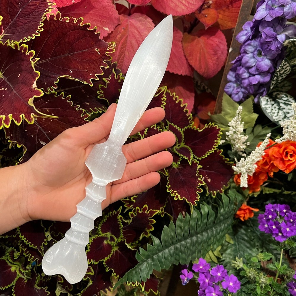 EXTRA LARGE HAND POLISHED Selenite Sword with Heart Shape Handle ~ 11 inches