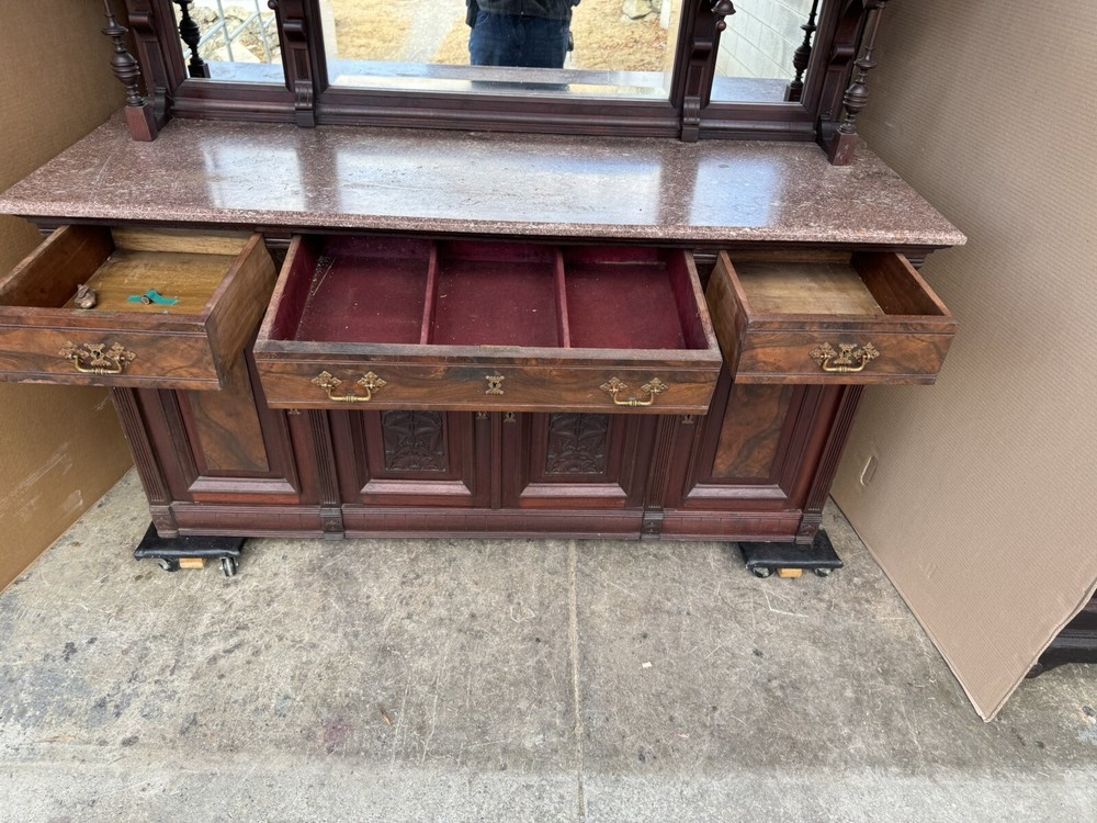 WALNUT AND BURL CARVED SIDEBOARD