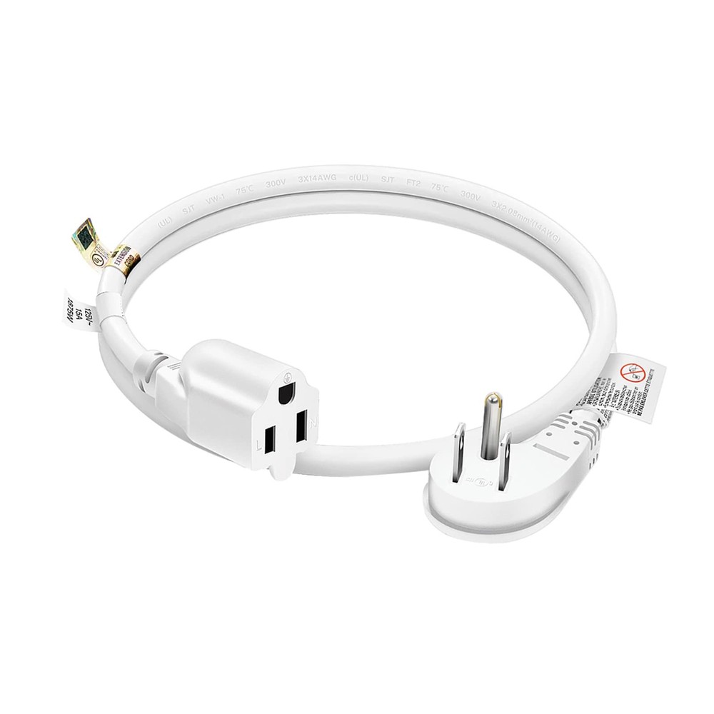 FIRMERST 1875W Low Profile Flat Plug 2Ft Extension Cord 2 Feet-1 Pack, White