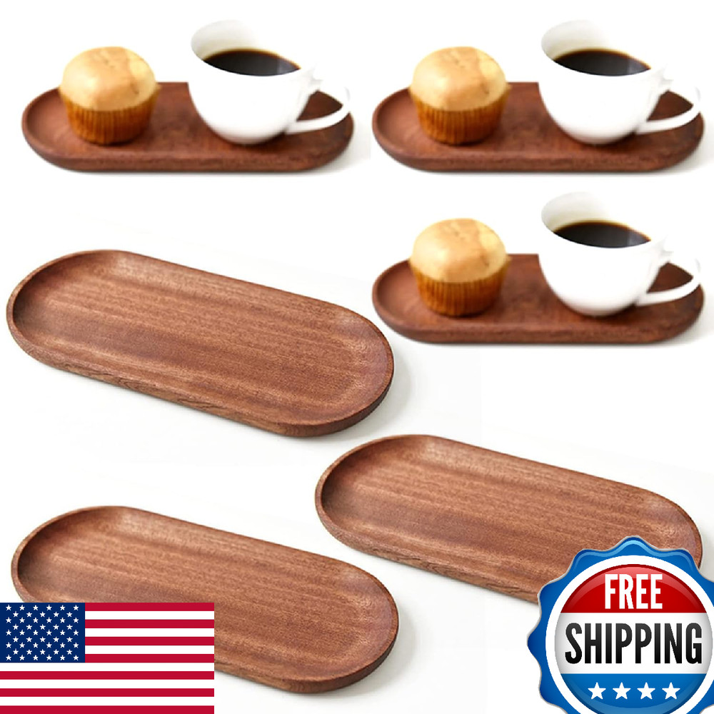 6-Pack Solid Wood Serving Platters Trays Natural Wood Edge Rectangular SET OF 6