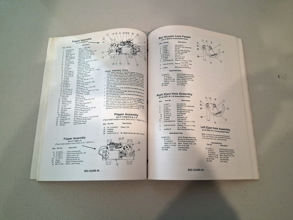 Original Williams Big Guns Pinball Machine Manual