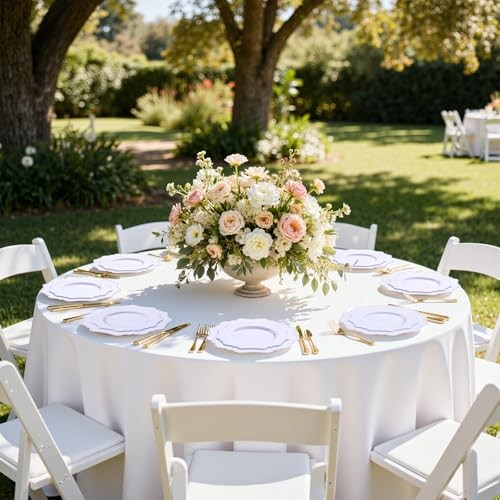 60PCS Plastic Plates for 30 guests-Fancy Plastic Beaded Plates,Plastic White