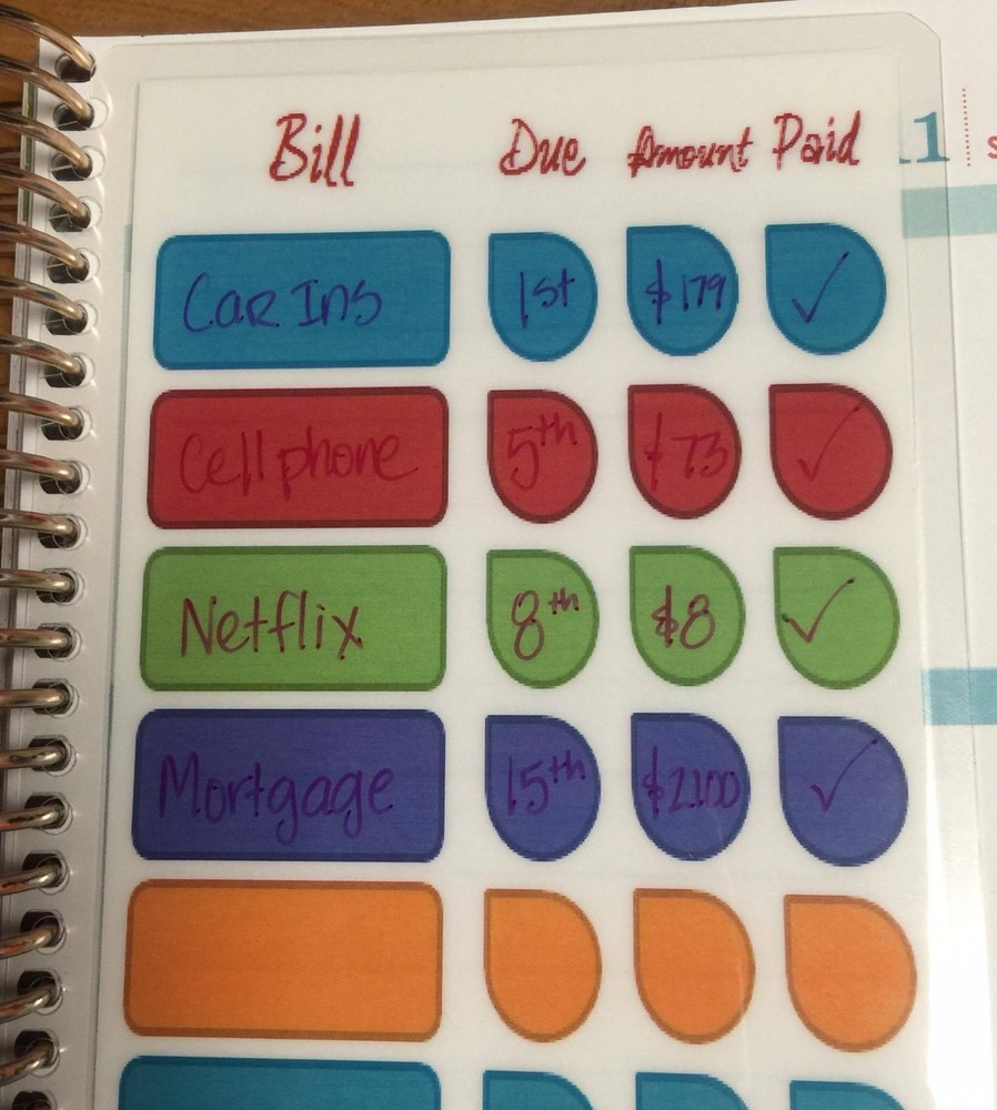 Bills to Pay Two-Sided Short Dashboard 4 use with Happy Planner