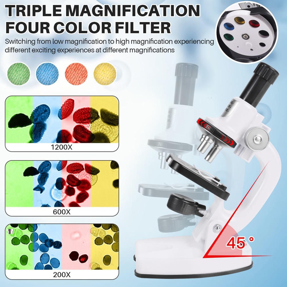 Microscope Kit for Kids 200X-/1200X High-Power Compound Microscope STEM Learning