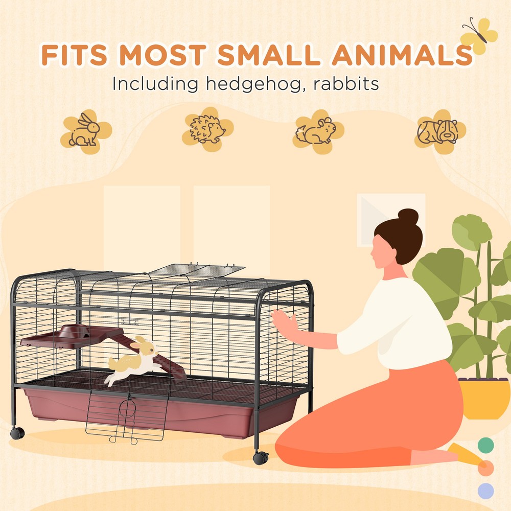 48" Rolling Pet Cage Set for Small Animals with Ramp & Water Feeder