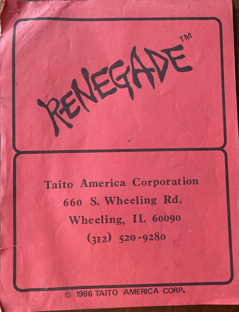 Renegade arcade game manual