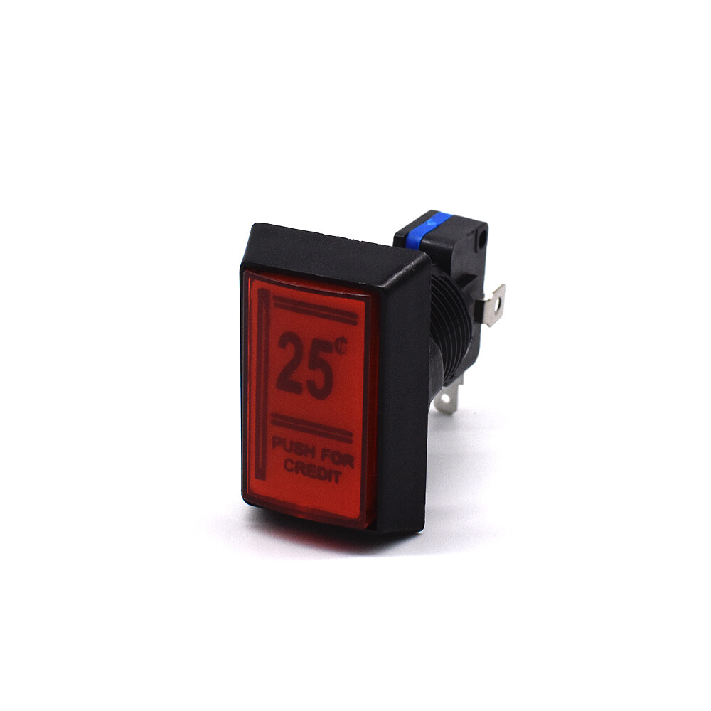 25 Cent Push for Credit Arcade LED Button Push Red Rectangle DIY Machine 12V New