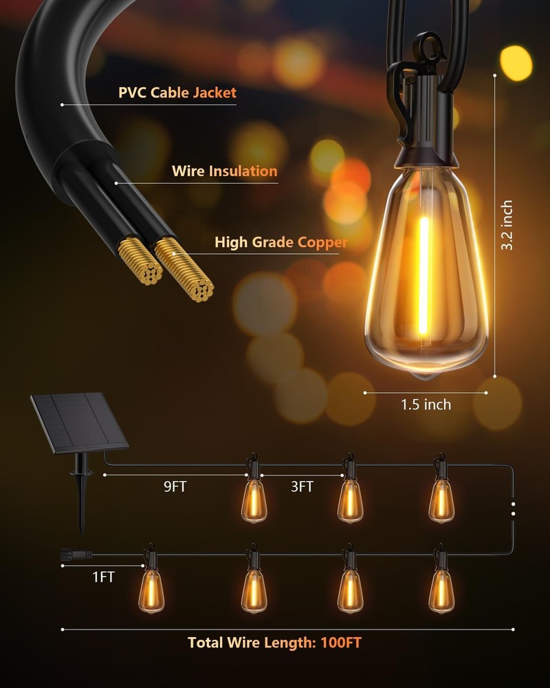 Brightown 100FT Solar String Lights Outdoor Waterproof with 100ft, White