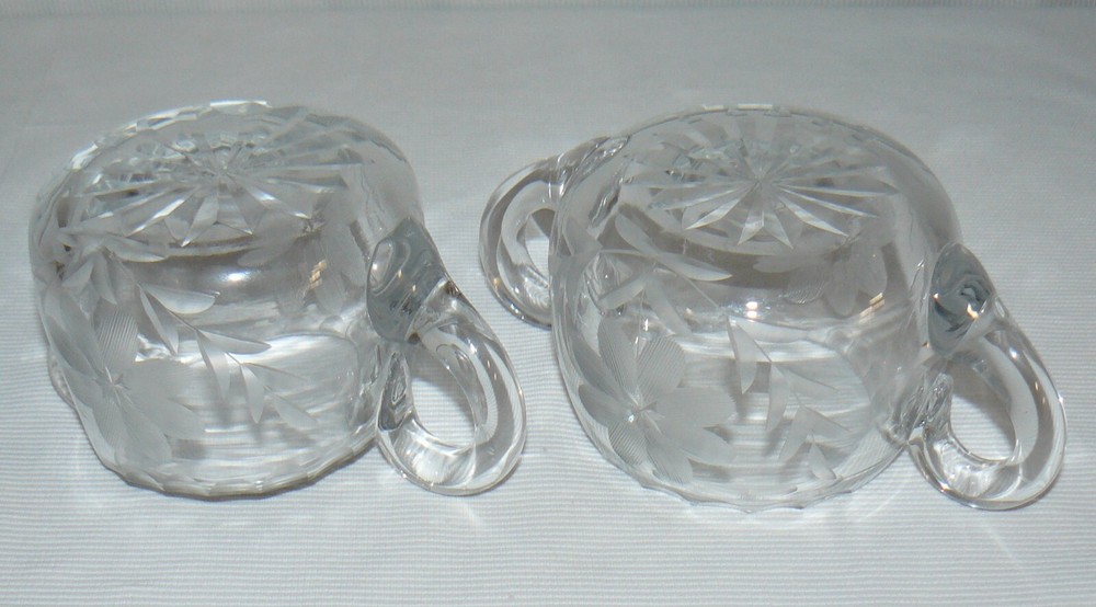 Thick Glass Cream & Sugar Bowls Flower Star Pattern 3"