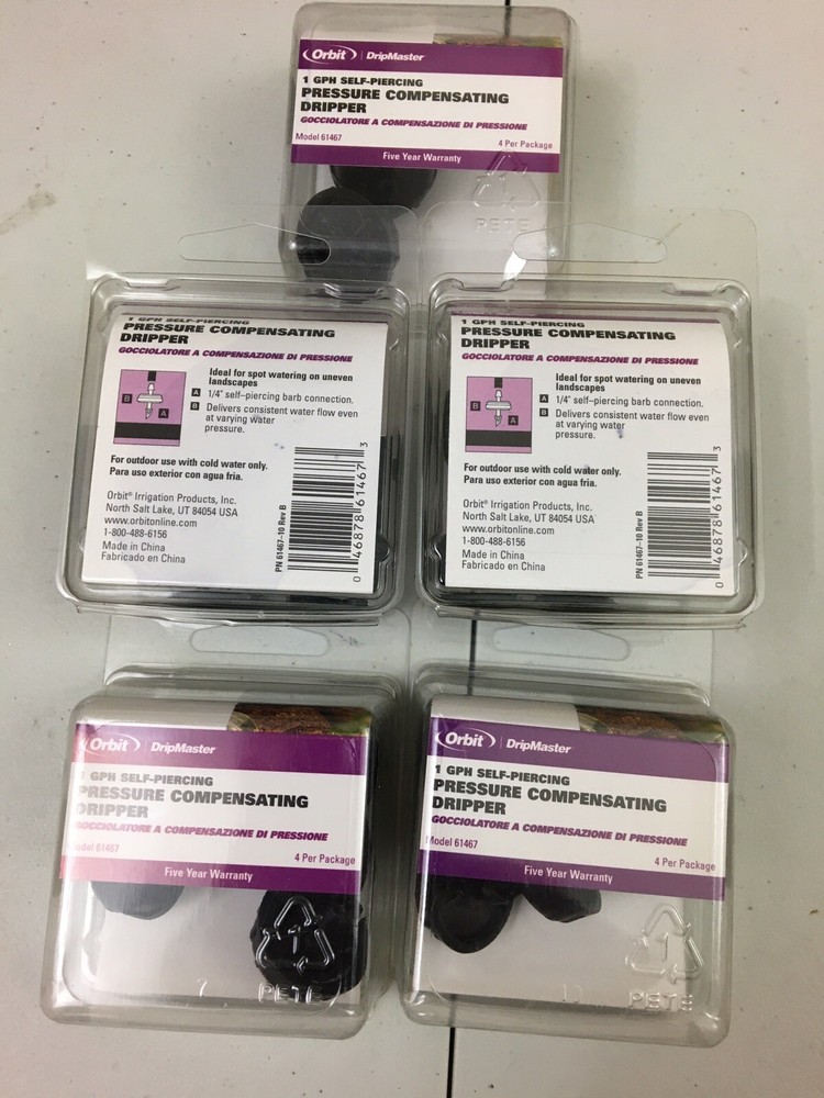 5 Paks/20pcs  Orbit DripMaster 1 GPH Self Piercing Pressure Compensating Dripper