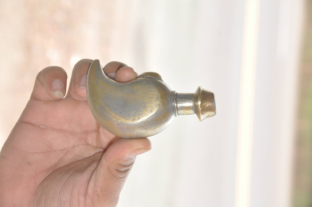 Vintage Brass Mango Shape Unique Handcrafted Powder Box With Chain