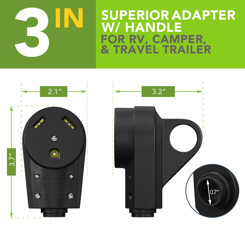 30 Amp RV Female Plug Replacement Receptacle Plug Ergonomic Grip Handle New