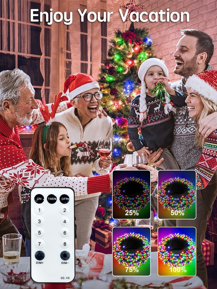 600 LED String Lights Outdoor, 213FT Multicolor Christmas Tree Lights with Re...