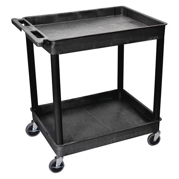 Utility Cart with Deep Lipped Plastic Shelves, Polyethylene, 400 lb Load