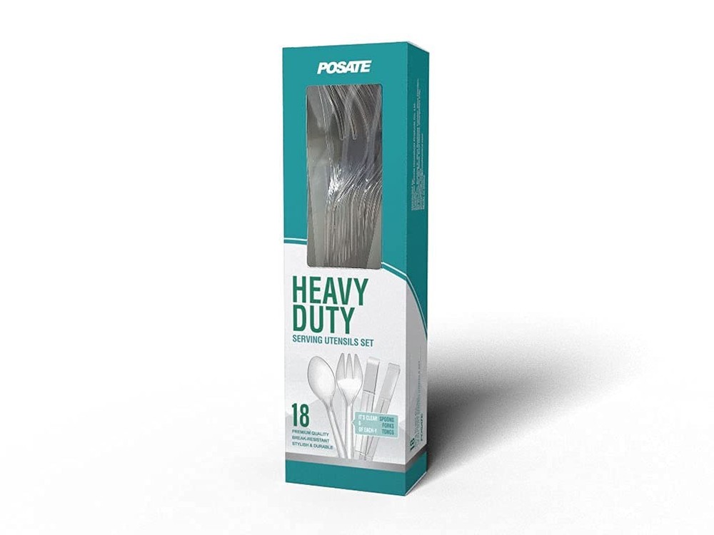 Plastic Serving Utensils, 9" Clear Disposable Utensils 18 Pack, 6 Serving Ton...