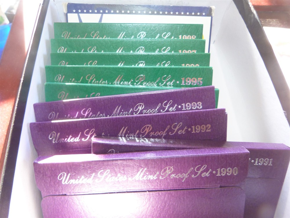 1990 through 1999 PROOF SETS 10 complete sets WITH ALL PAPER WORK NICE BOXES