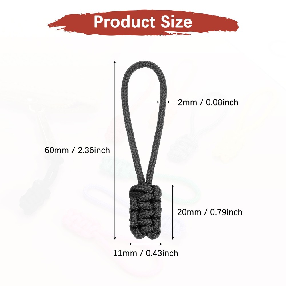 Zipper Pull Replacement [6PCS] - Extender Woven Rope Zipper Heads - [Black]
