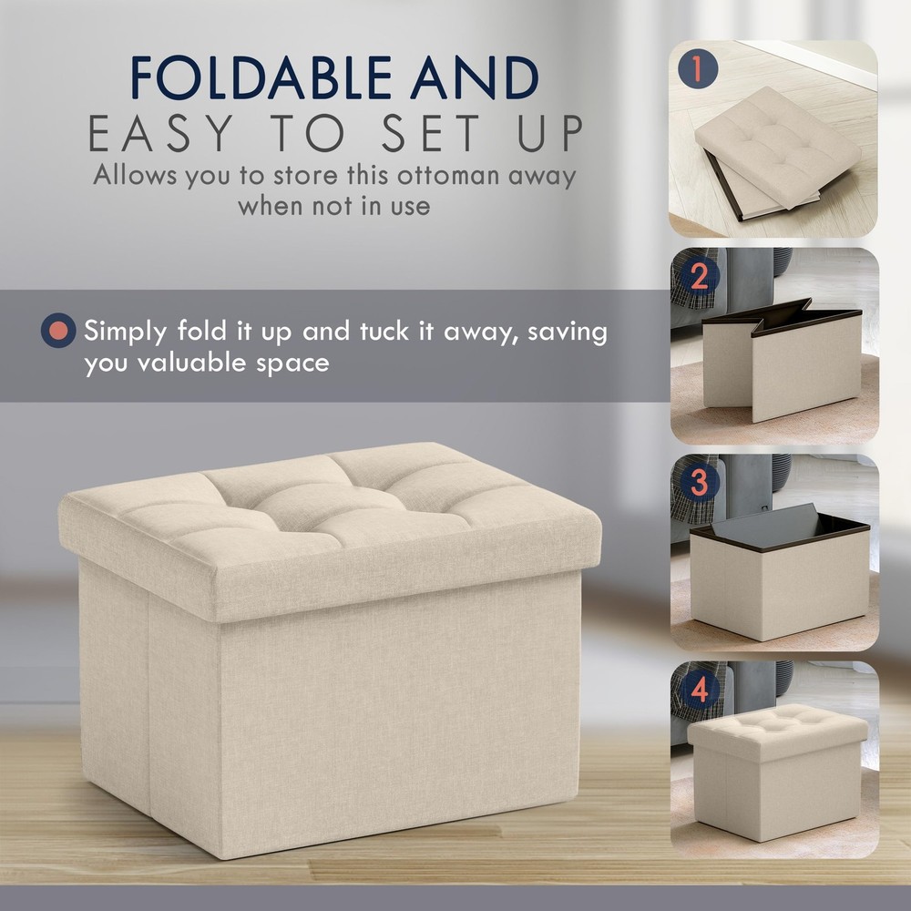 Otomana Rectangular Plegable De Lino Con Asiento De Lujo Color Beige