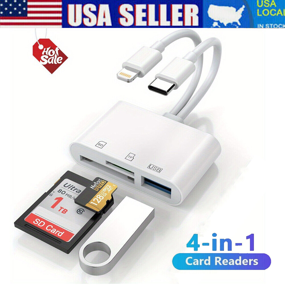 4-in-1 USB3.0 TF/SD Card Reader OTG Adapter for Android/iPhone iPad/PC,plug&play