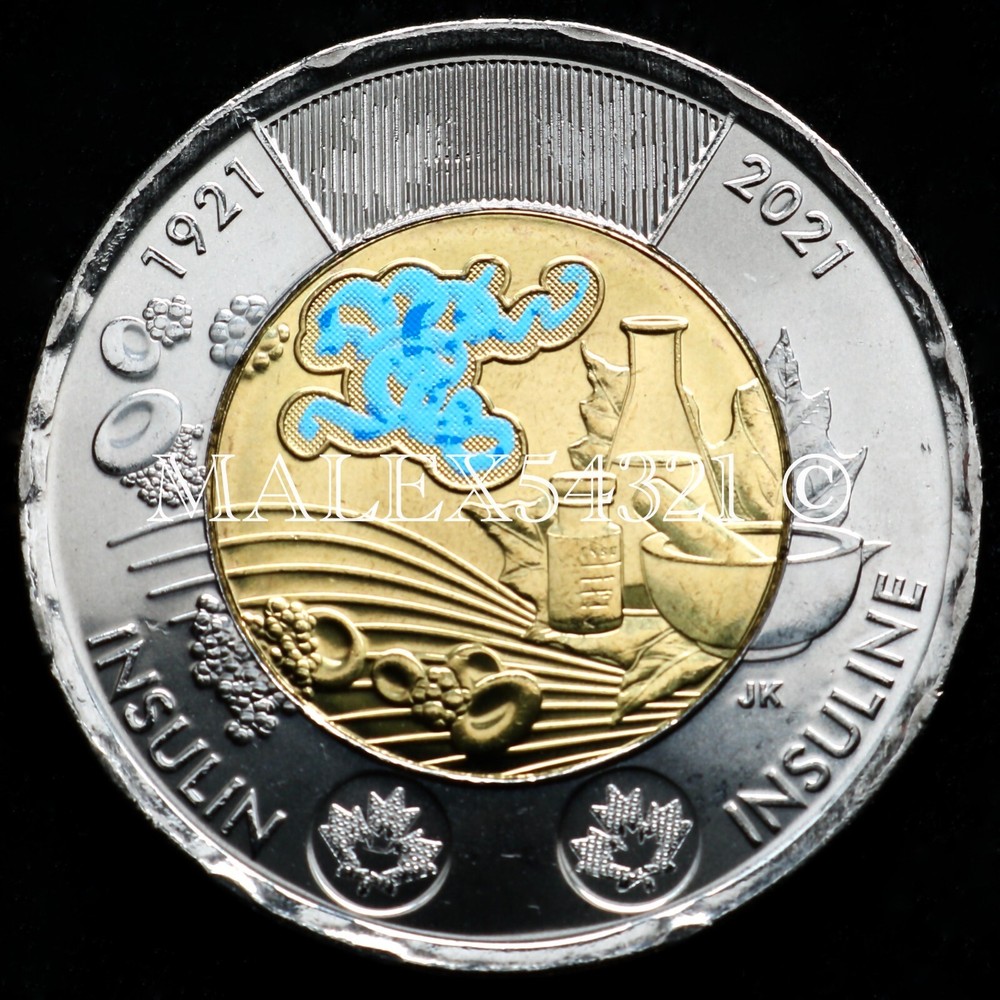 🇨🇦 ​CANADA 2021 COLOURED "INSULIN" 2 DOLLARS UNCIRCULATED