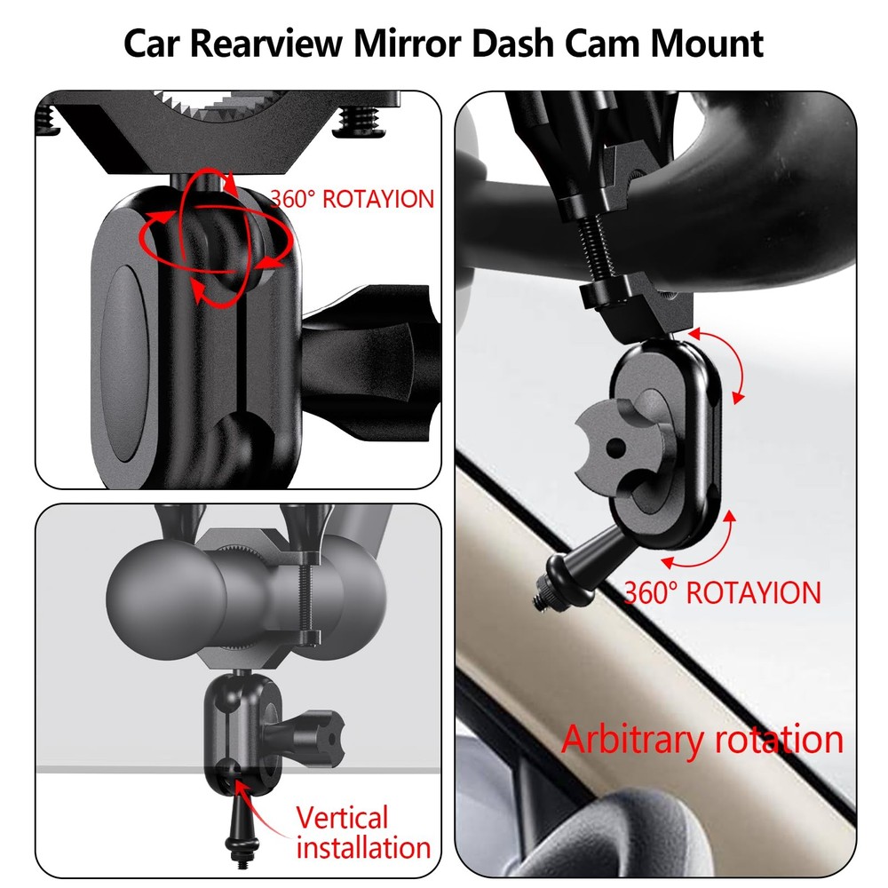 Dash Cam Mount, Rearview Mirror Bracket Installation Kit, for Rove Black