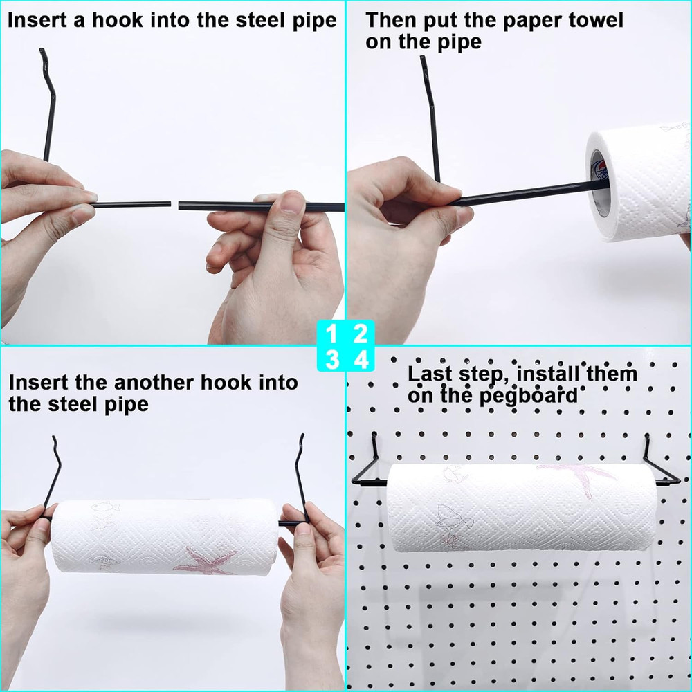 5 Pack Extendable Pegboard Paper Towel Holder,Pegboard Hook for Workshop,Garage,