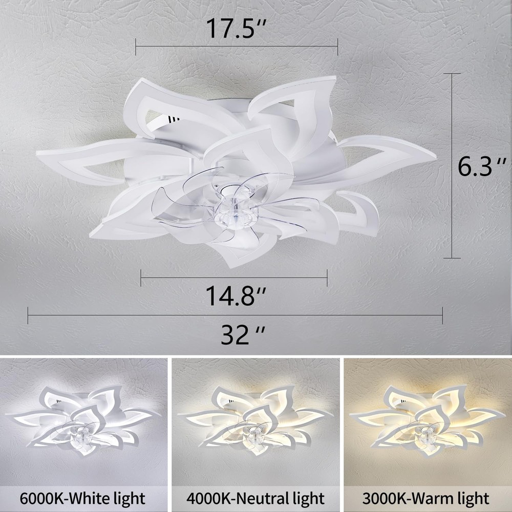 Dalouguan 32" White Ceiling Fan with Light Remote Samll, 32"-Reversible-White