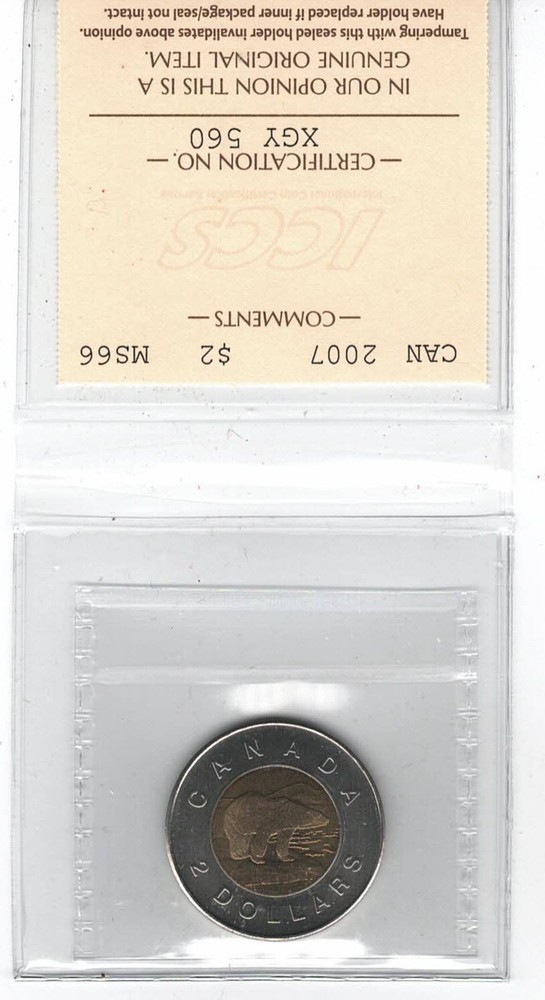 2007 Canada $2 - ICCS MS66 - XGY 560