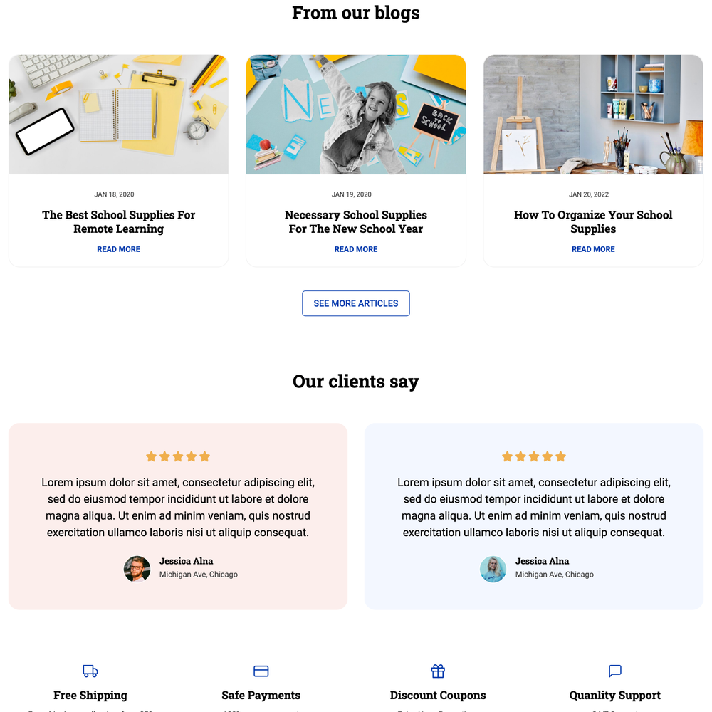 School Shop Website Design with Free VPS Web Hosting and Installation