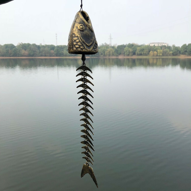 Creative Cast Iron Fish Bone Shape Wind Chimes Lucky Bell Hanging Home Decor