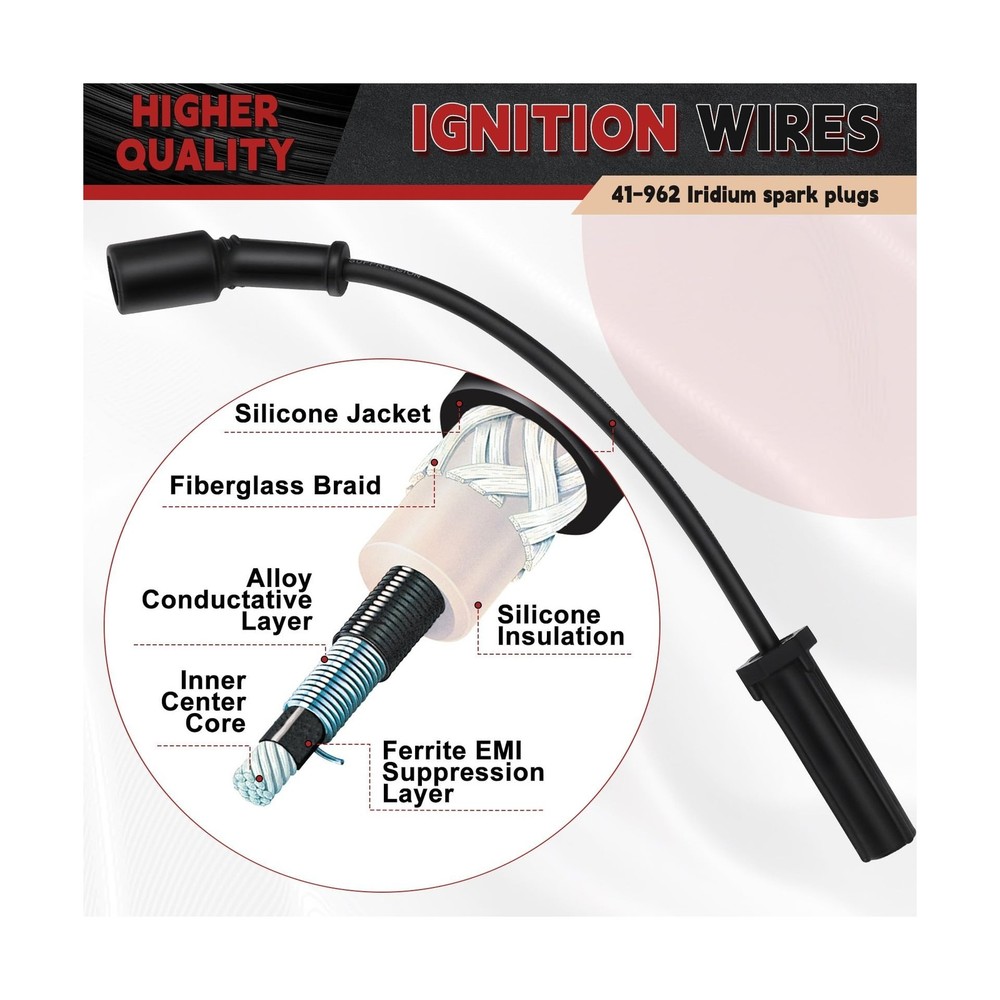 41-962 Iridium Spark Plugs & 9748HH Spark Plug Wires Compatible wit... Fast Ship