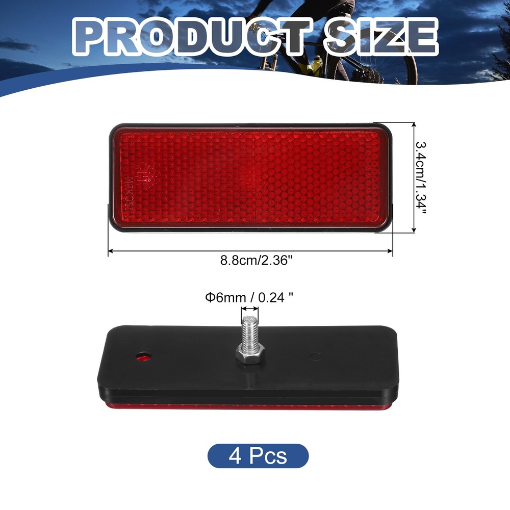 4Pcs Rectangle Rear Reflectors, Reflective Warning Reflector with Screw Red