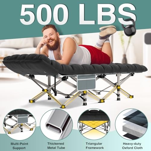 Camping Cot for Adults, Heavy Basic - 75x28x15" Gray Cot + Onyx Pad(update)