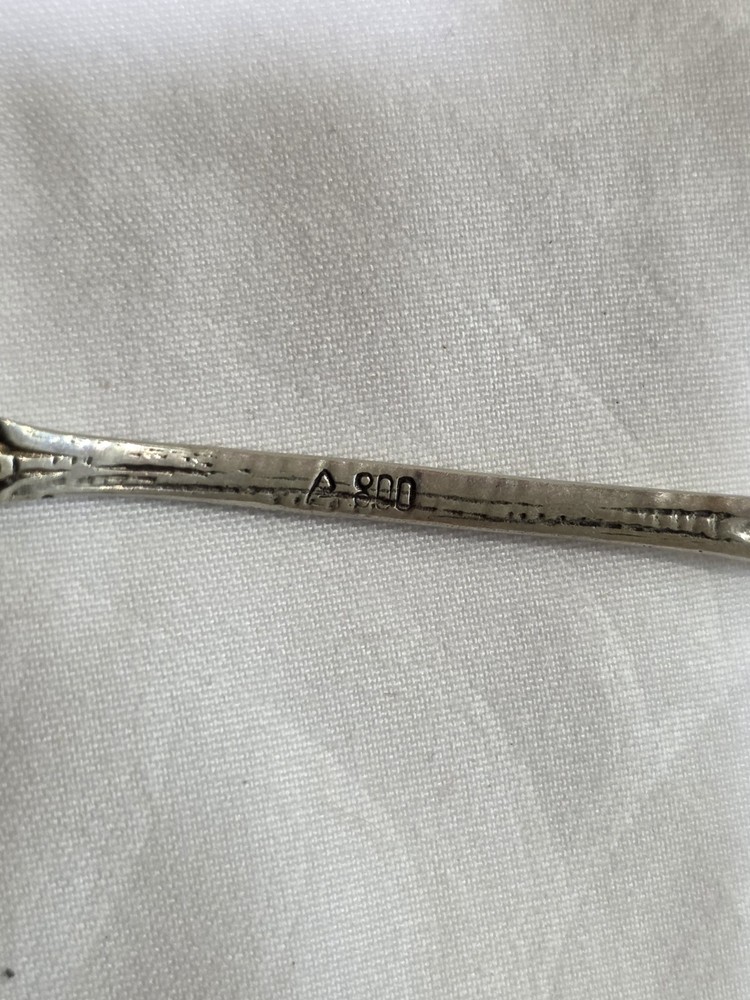 .800 Silver Alloy Rose Pattern Fork and Spoon Set, Antique Flatware Pair