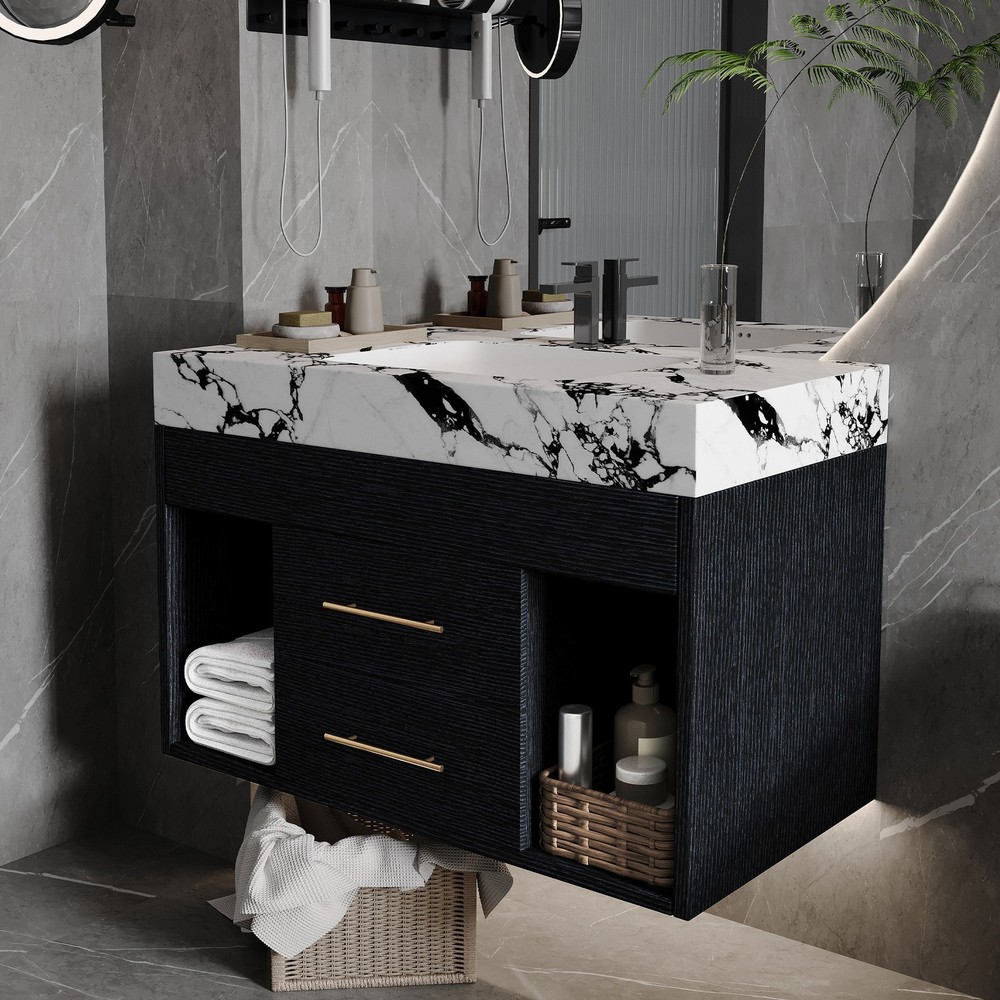 Modern Floating Bathroom Vanity with Ceramic Sink Wall-Mounted Storage Cabinet