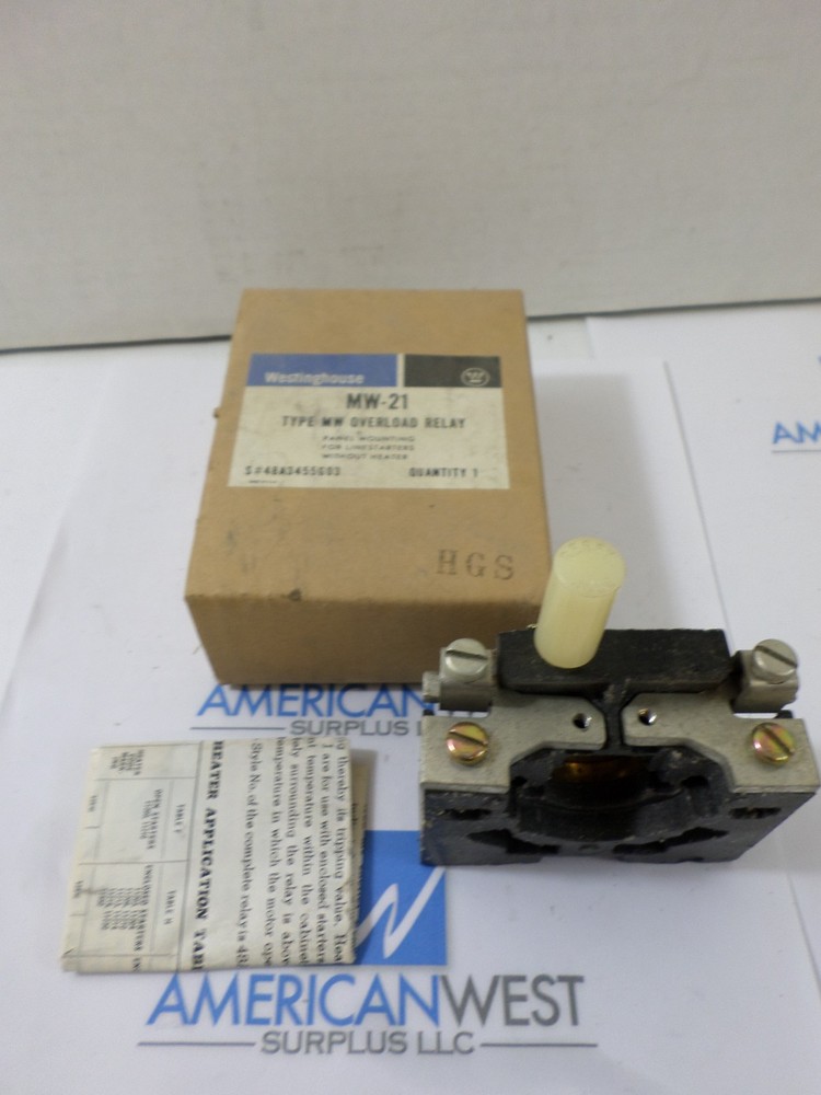 New Surplus Westinghouse MW-21 Overload Relay