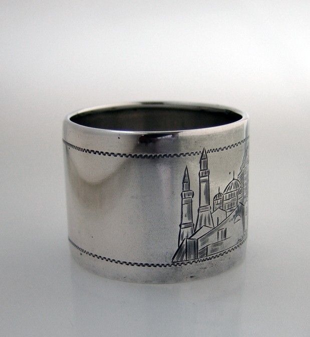 German Architectural Napkin Ring 800 Silver 1900