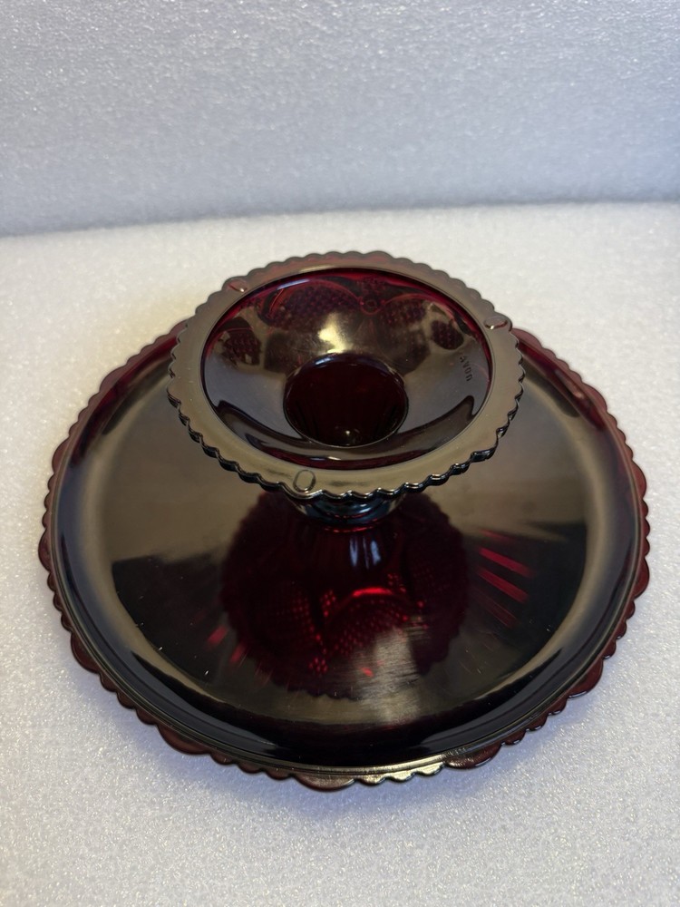 Vintage Avon 1876 Cape Cod Ruby Red Glass Pedestal Cake Stand EUC